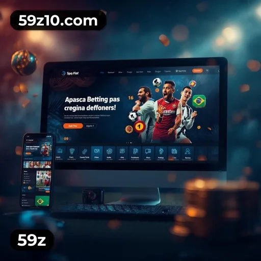 App 59z para iOS e Android — interface mobile, login biométrico e PIX integrado